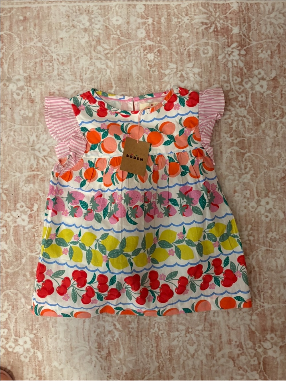 Mini Boden Kids' Fruit-Print Flutter Sleeve Top in Multi